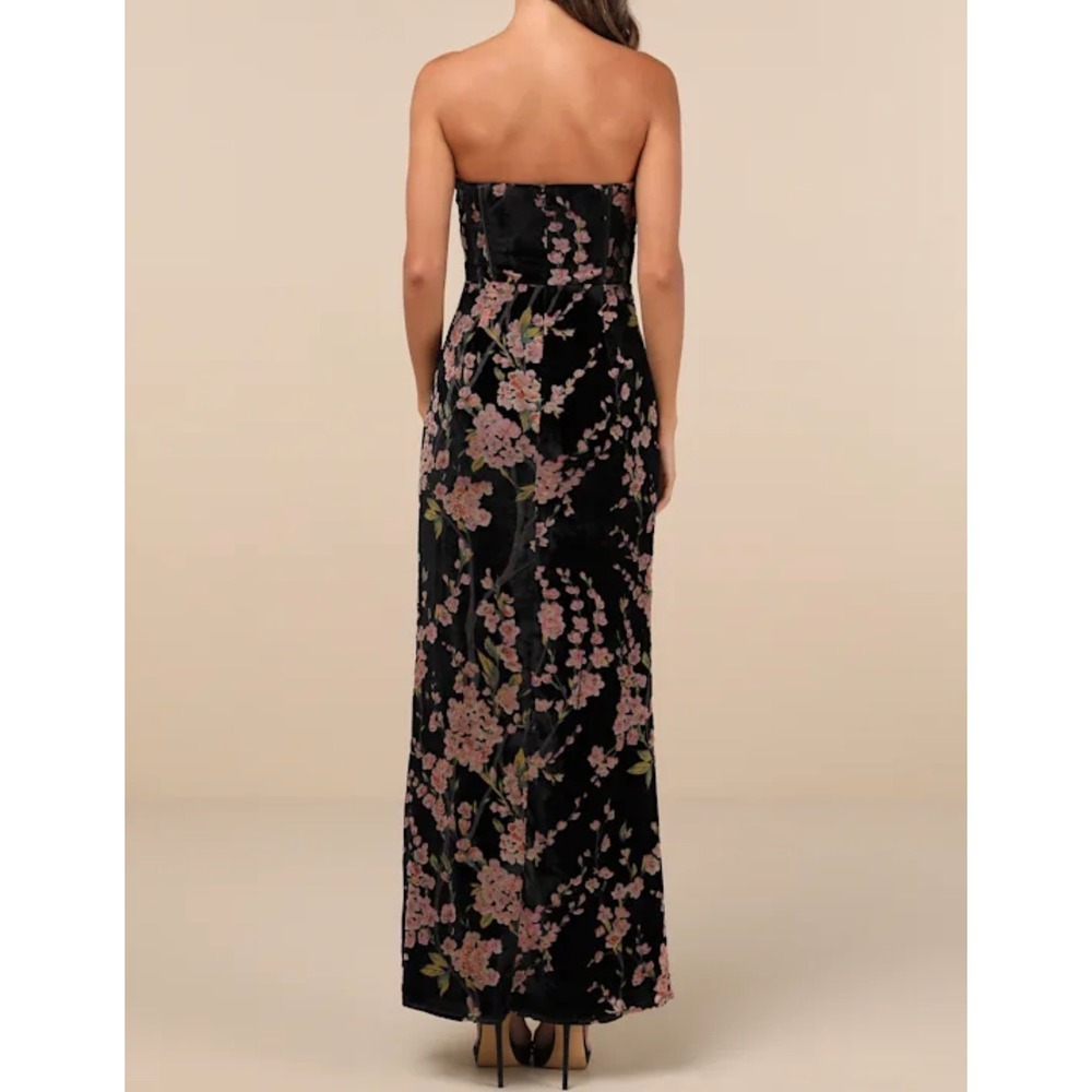 Lulus Luxurious Allure Black Floral Burnout Velvet Strapless Maxi Dress Small NW - Picture 2 of 13